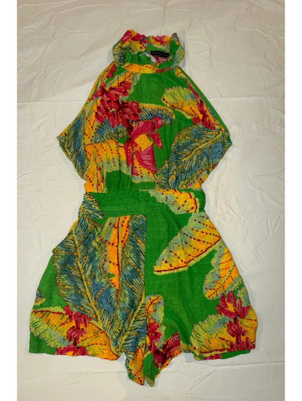 Cynthia Rowley Green Tropical Floral Halter Romper – Size Medium